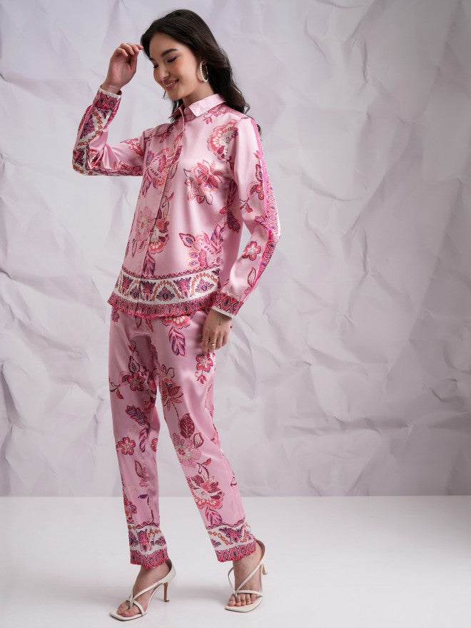 Tokyo Talkies Women Pink Shirt With Trousers Co-Ords - Pink - Image 4