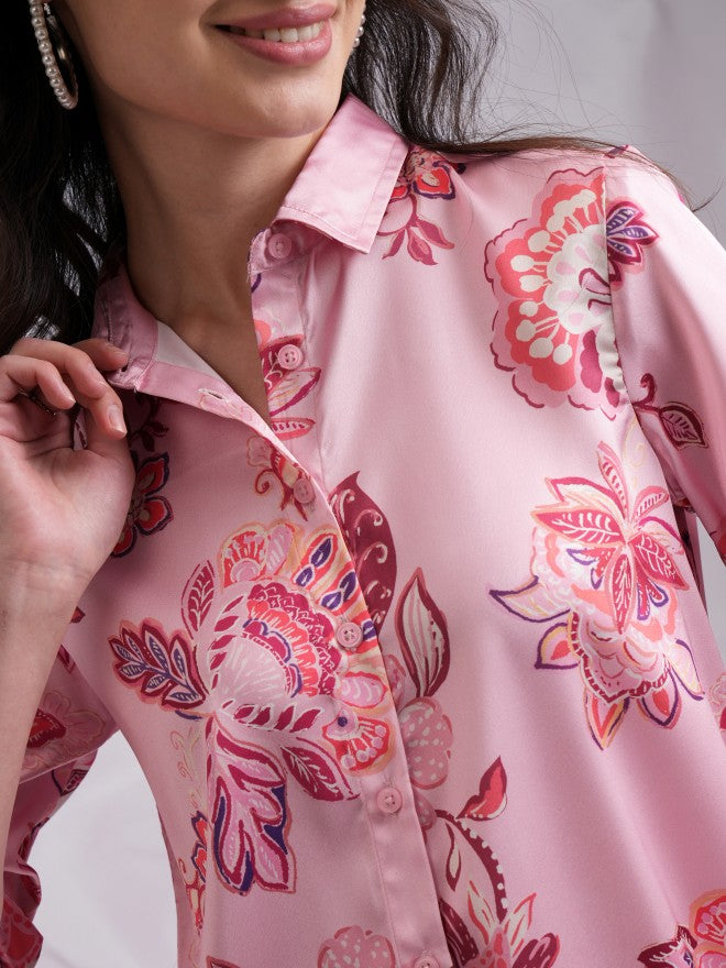 Tokyo Talkies Women Pink Shirt With Trousers Co-Ords - Pink - Image 5