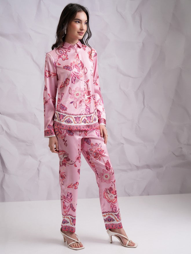 Tokyo Talkies Women Pink Shirt With Trousers Co-Ords - Pink - Image 6