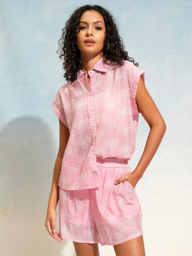 Tokyo Talkies Women Pink Shirt With Shorts Co-Ords - Pink - Image 9