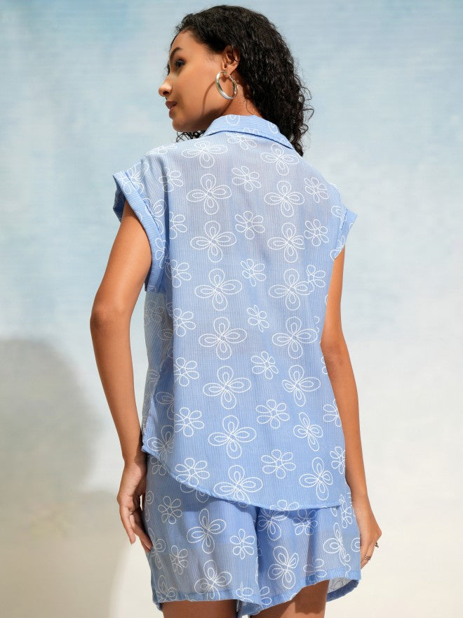Tokyo Talkies Women Blue Shirt With Short - Blue - Image 3