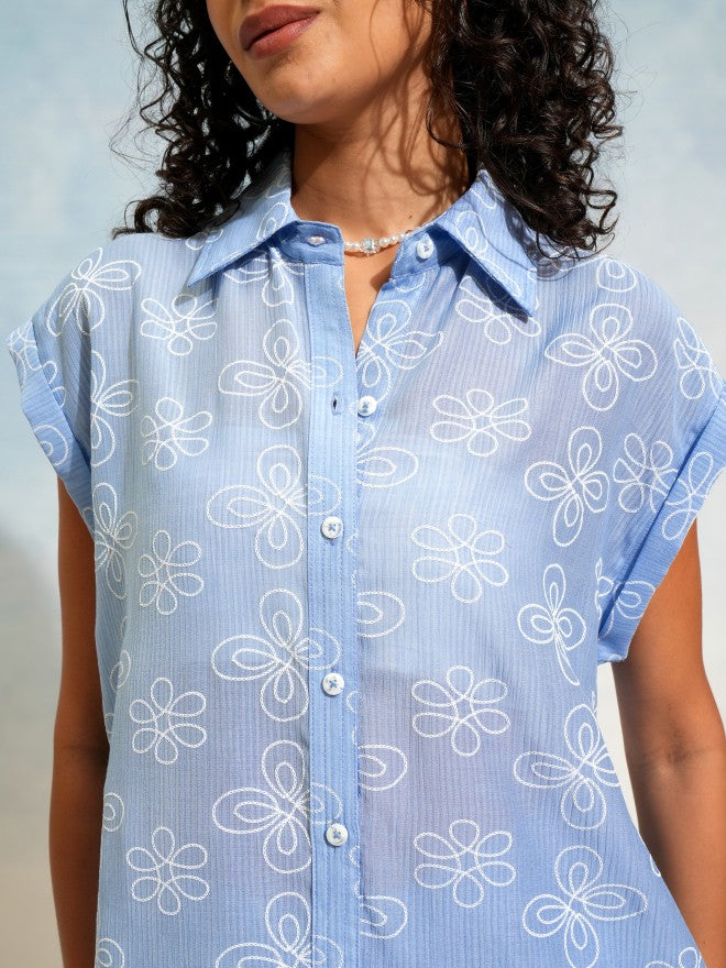 Tokyo Talkies Women Blue Shirt With Short - Blue - Image 5