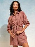 Tokyo Talkies Women Terracotta Shirt With Shorts Co-Ords - Terracotta - Image 1