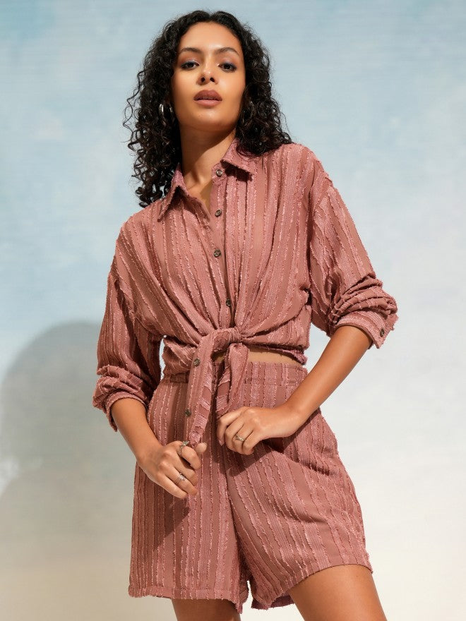 Tokyo Talkies Women Terracotta Shirt With Shorts Co-Ords - Terracotta - Image 1