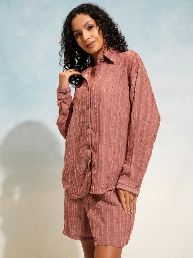 Tokyo Talkies Women Terracotta Shirt With Shorts Co-Ords - Terracotta - Image 4