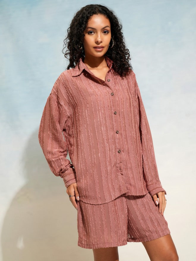 Tokyo Talkies Women Terracotta Shirt With Shorts Co-Ords - Terracotta - Image 6