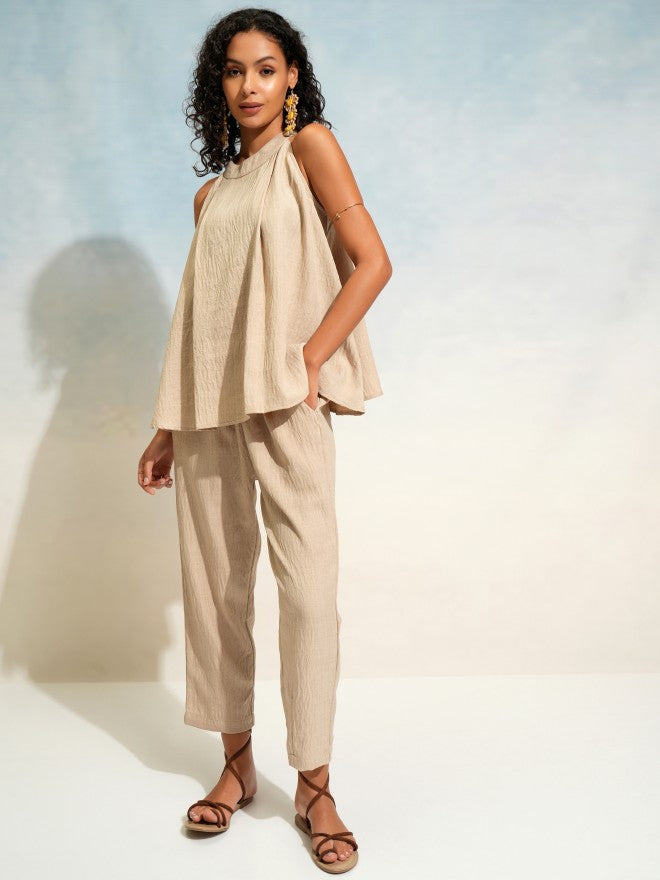 Tokyo Talkies Women Beige Top With Trouser - Beige - Image 2