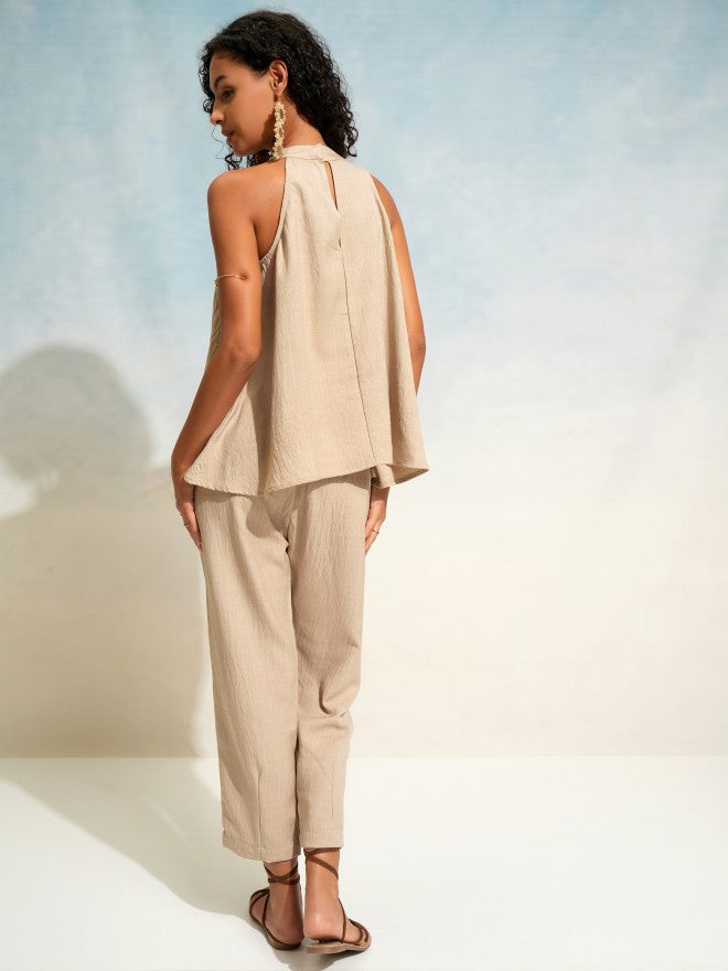 Tokyo Talkies Women Beige Top With Trouser - Beige - Image 3