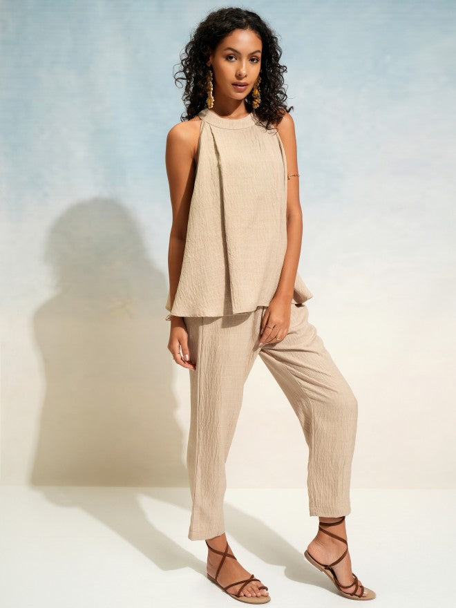 Tokyo Talkies Women Beige Top With Trouser - Beige - Image 4
