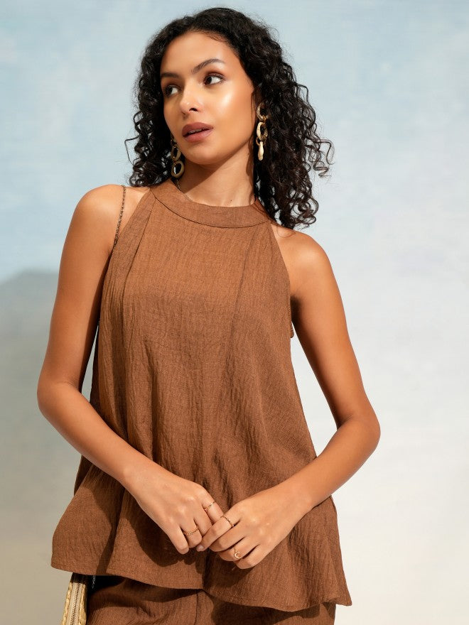 Tokyo Talkies Women Brown Top With Trouser - Brown - Image 1