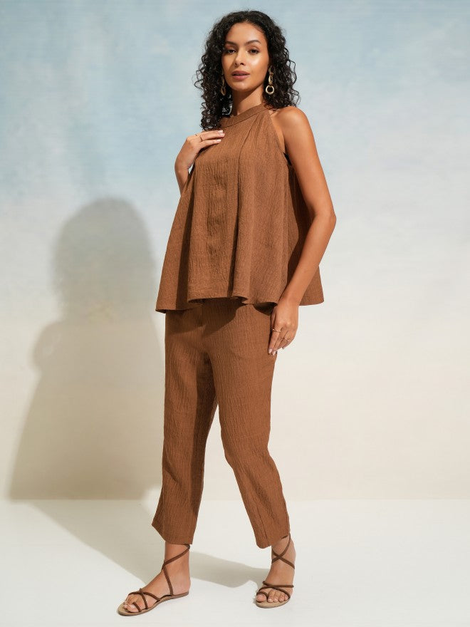 Tokyo Talkies Women Brown Top With Trouser - Brown - Image 4