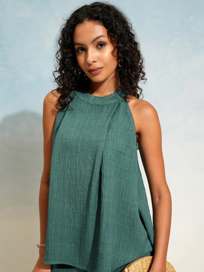 Tokyo Talkies Women Teal Top With Trouser - Teal - Image 1