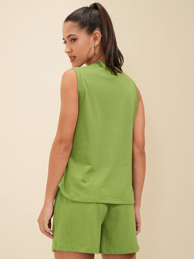 Tokyo Talkies Women Green Top With Short - Green - Image 3