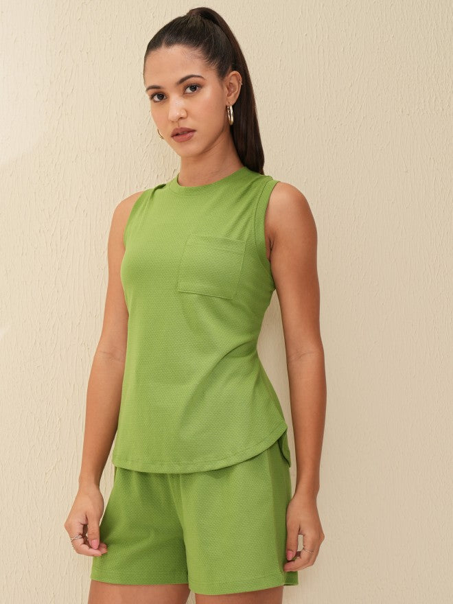 Tokyo Talkies Women Green Top With Short - Green - Image 4