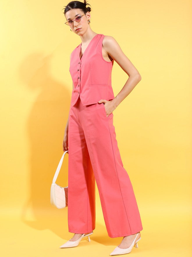 Tokyo Talkies Women Pink Top With Trousers Co-Ords - Pink - Image 1