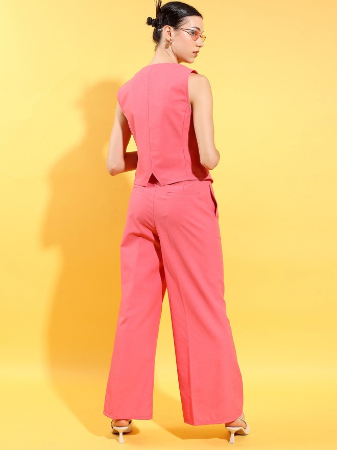Tokyo Talkies Women Pink Top With Trousers Co-Ords - Pink - Image 3
