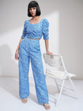 Tokyo Talkies Women Blue Top With Trousers Co-Ords - Blue - Image 1