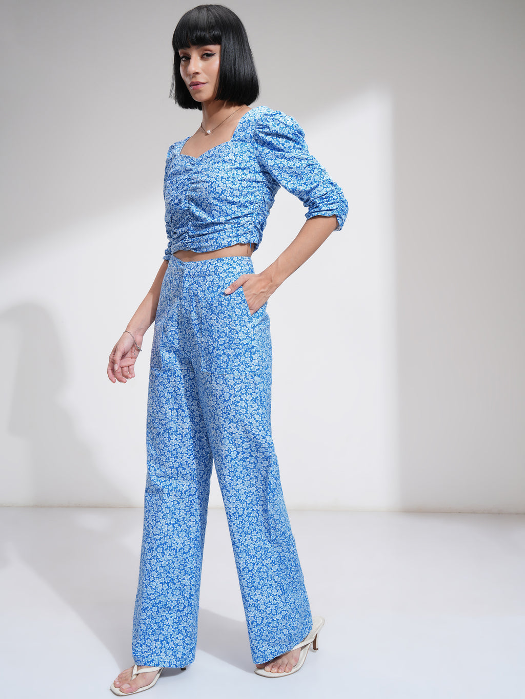 Tokyo Talkies Women Blue Top With Trousers Co-Ords - Blue - Image 2
