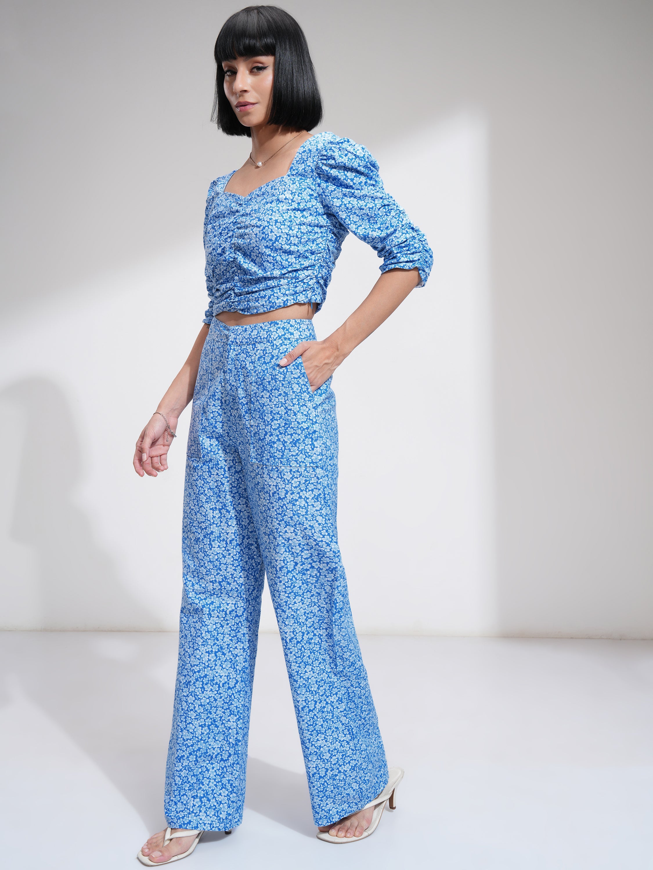 Tokyo Talkies Women Blue Top With Trousers Co-Ords - Blue - Image 2