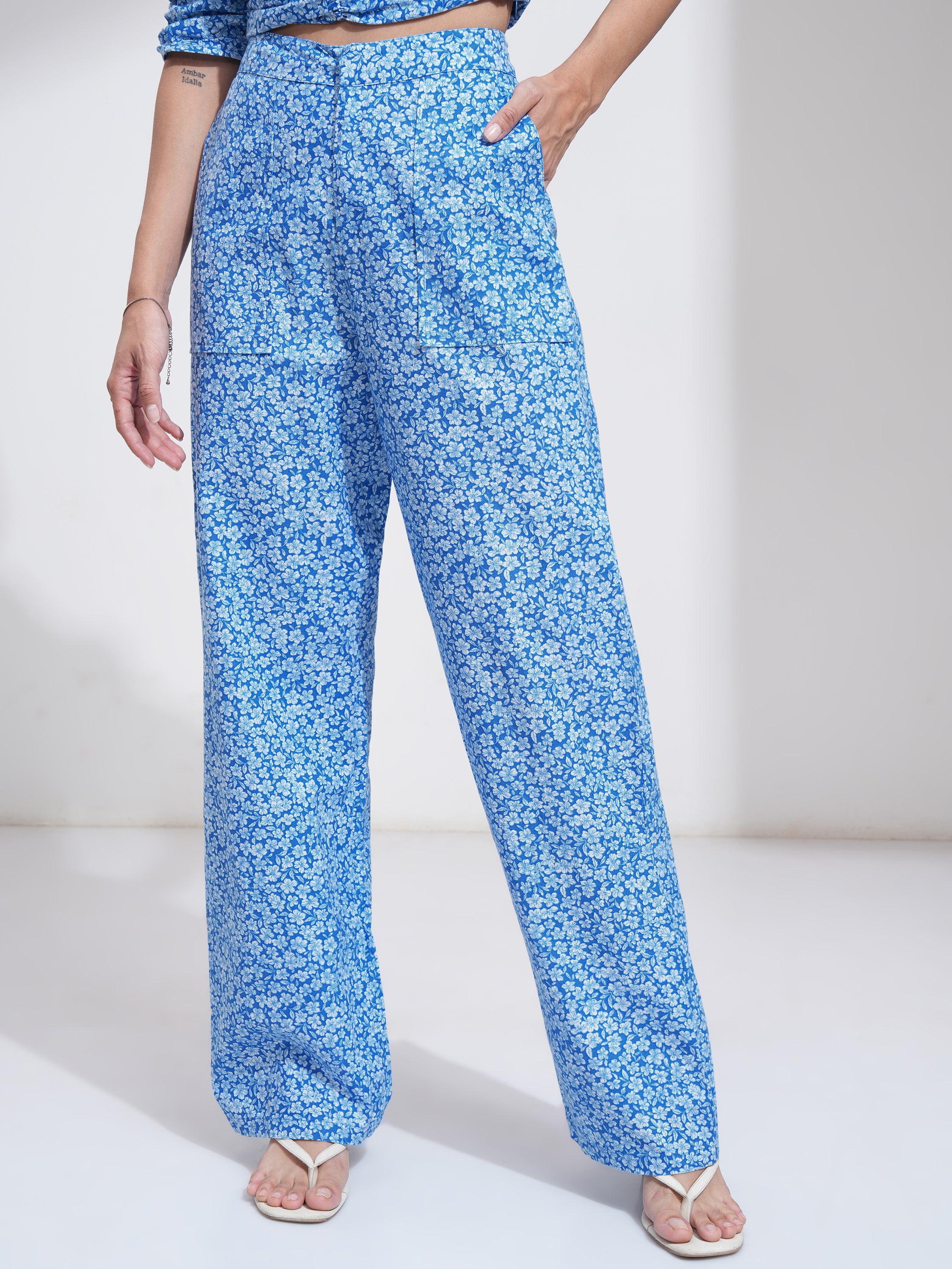 Tokyo Talkies Women Blue Top With Trousers Co-Ords - Blue - Image 7