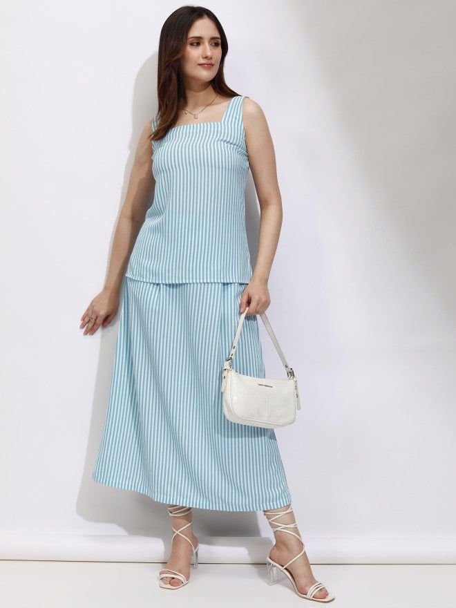 Tokyo Talkies Women Blue Top With Skirt Co-Ords - Blue - Image 2