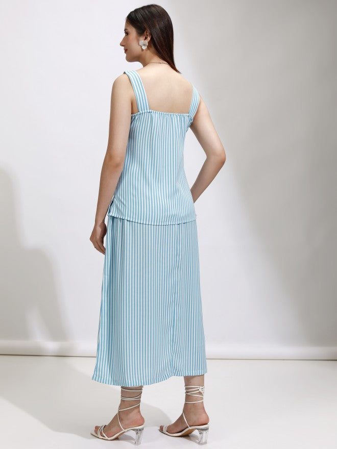 Tokyo Talkies Women Blue Top With Skirt Co-Ords - Blue - Image 3
