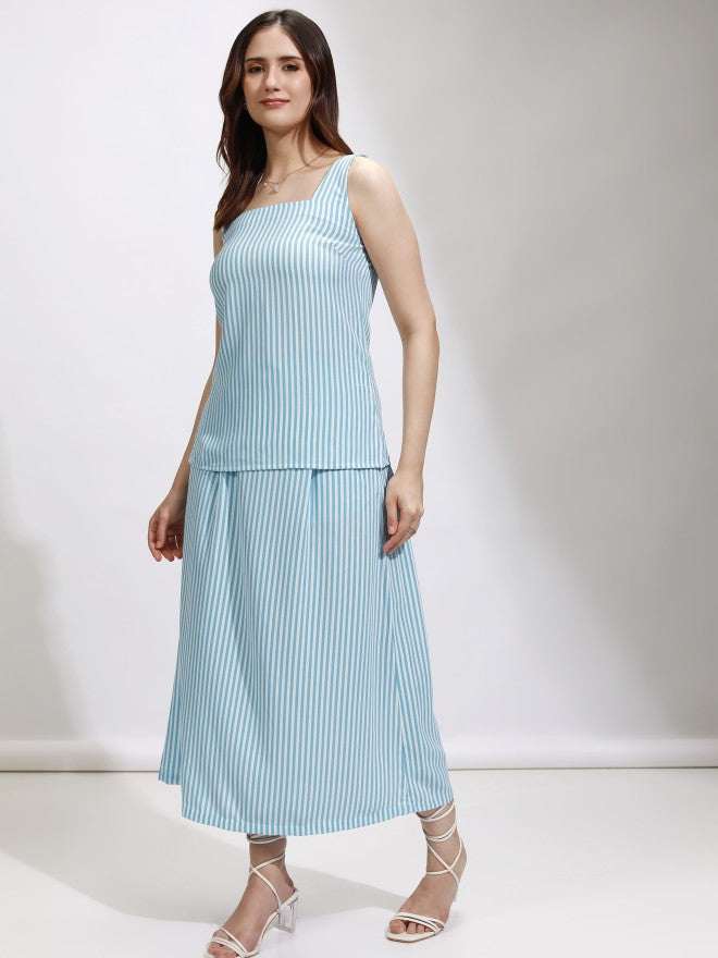 Tokyo Talkies Women Blue Top With Skirt Co-Ords - Blue - Image 4