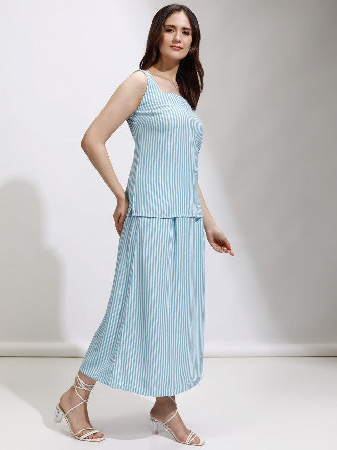 Tokyo Talkies Women Blue Top With Skirt Co-Ords - Blue - Image 6