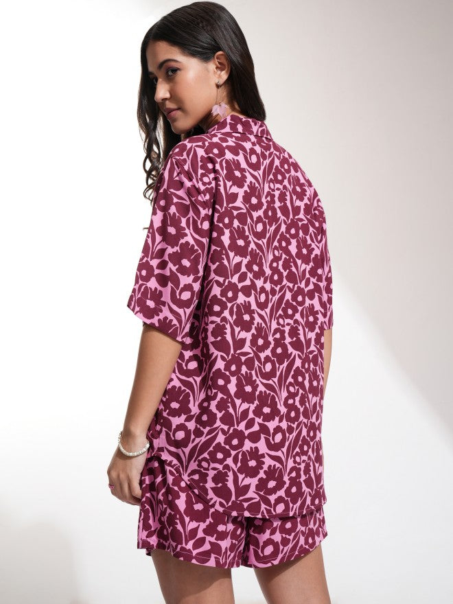 Tokyo Talkies Women Pink Shirt With Short - Pink - Image 3