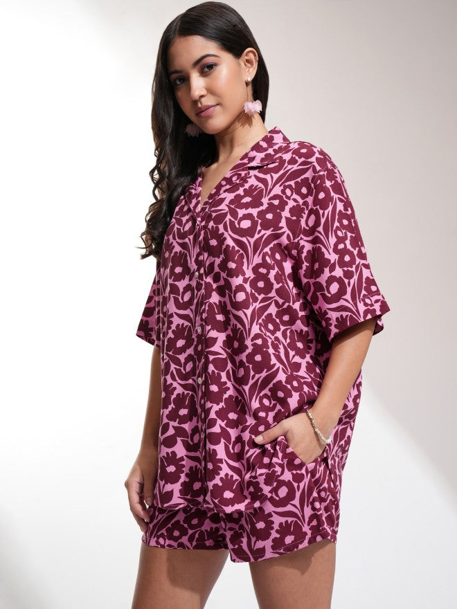Tokyo Talkies Women Pink Shirt With Short - Pink - Image 4