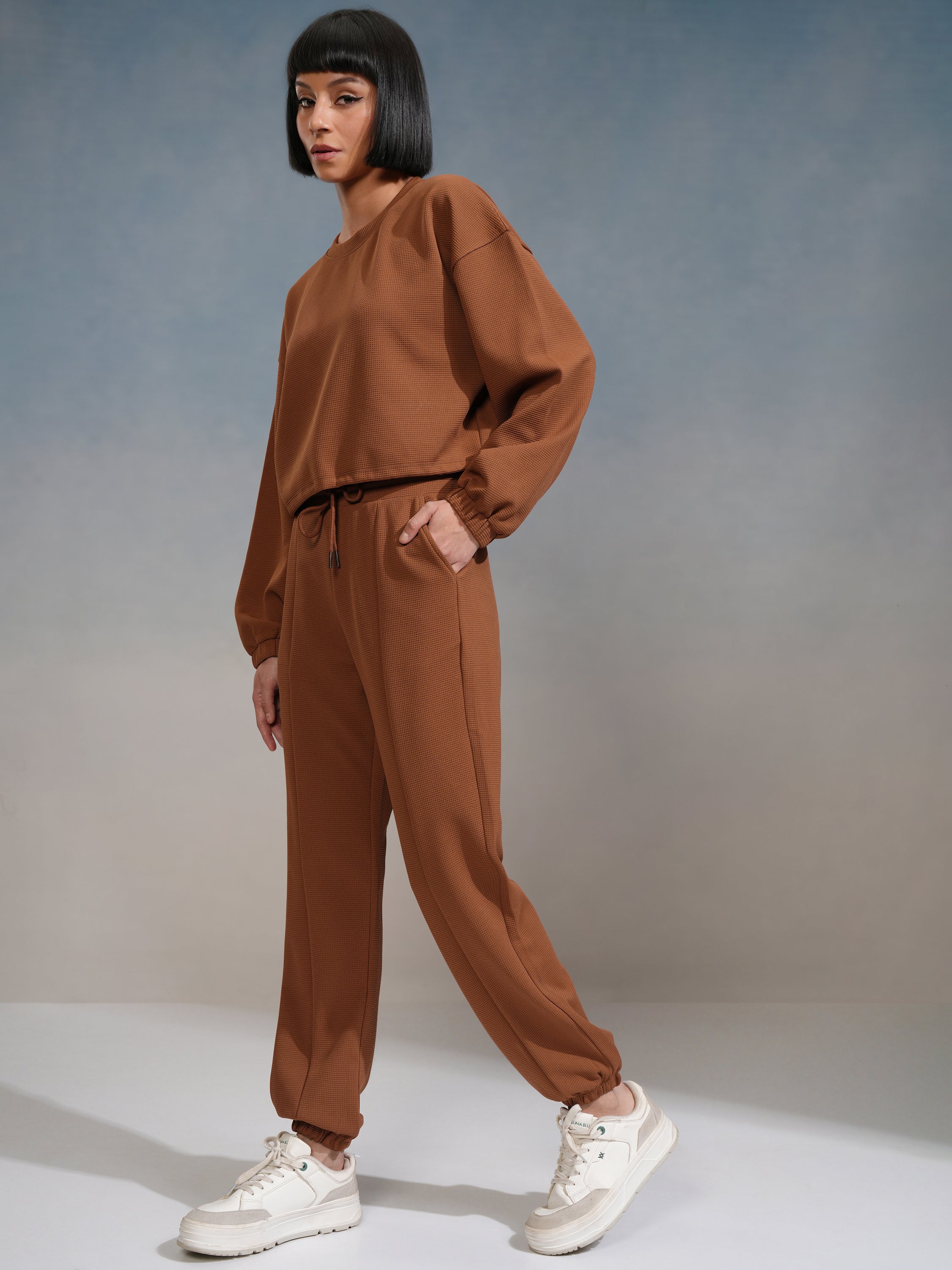 Tokyo Talkies Women Brown Top With Joggers - Brown - Image 2