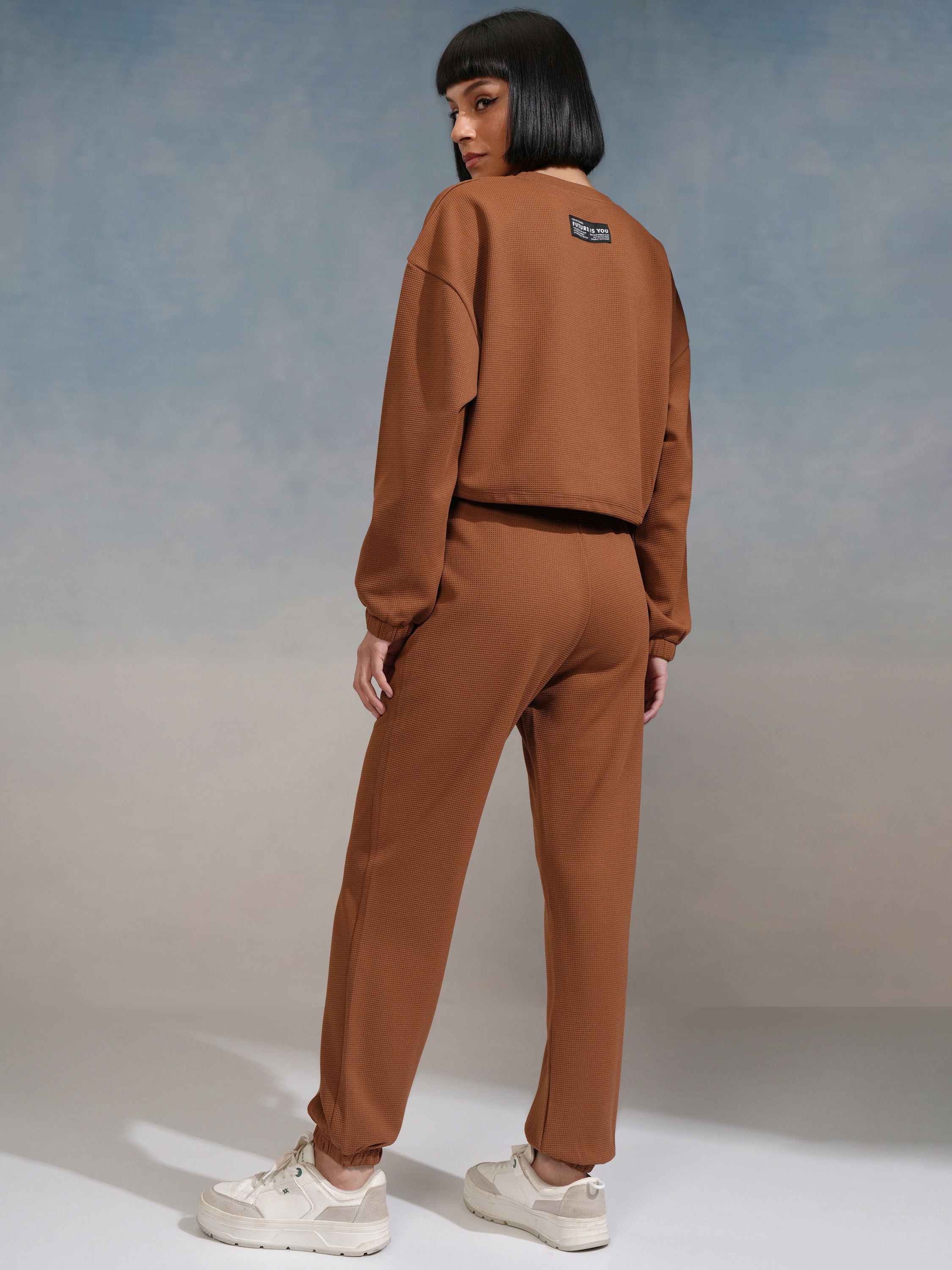 Tokyo Talkies Women Brown Top With Joggers - Brown - Image 3
