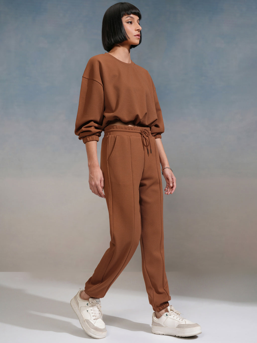 Tokyo Talkies Women Brown Top With Joggers - Brown - Image 4