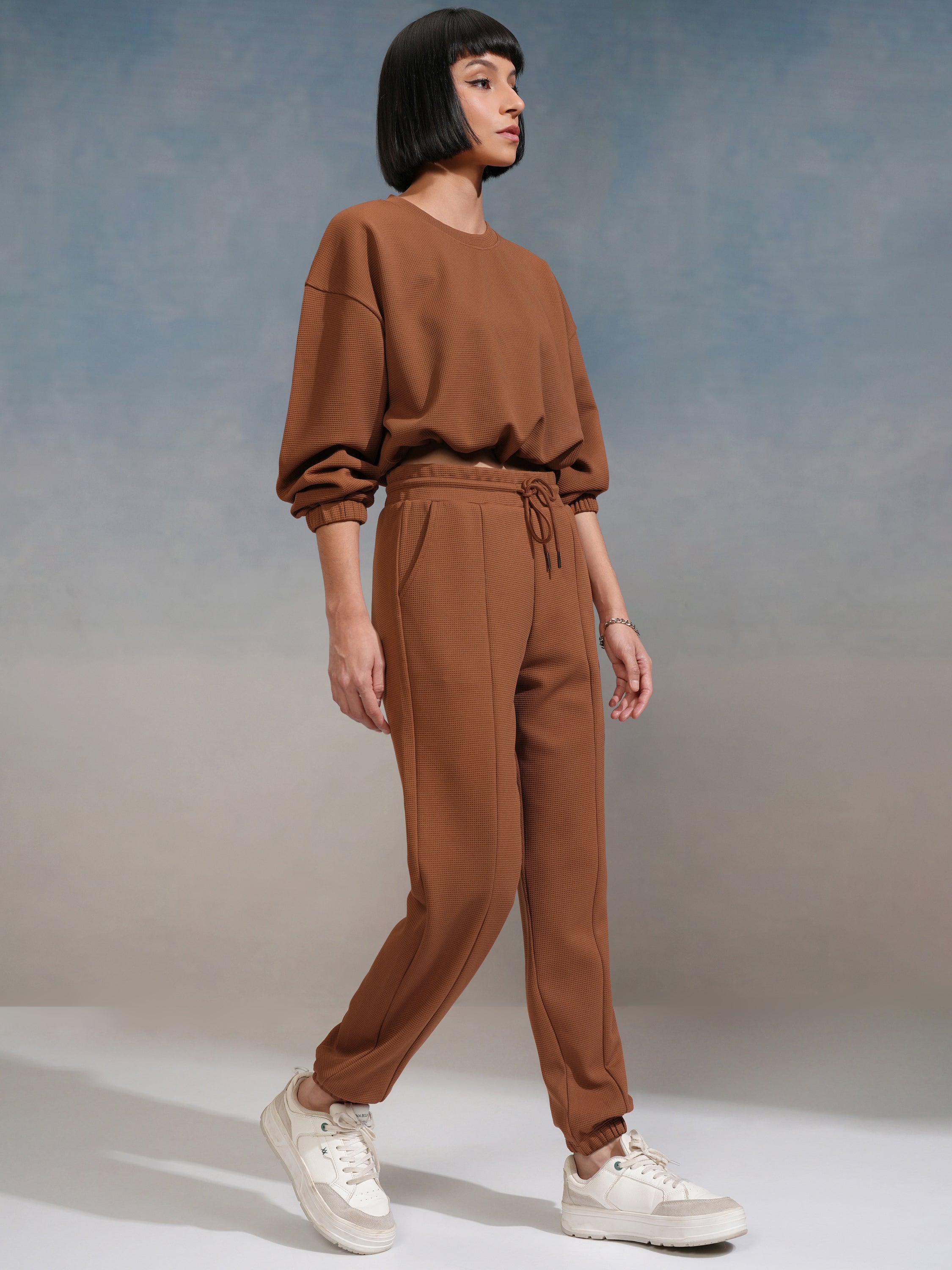 Tokyo Talkies Women Brown Top With Joggers - Brown - Image 4