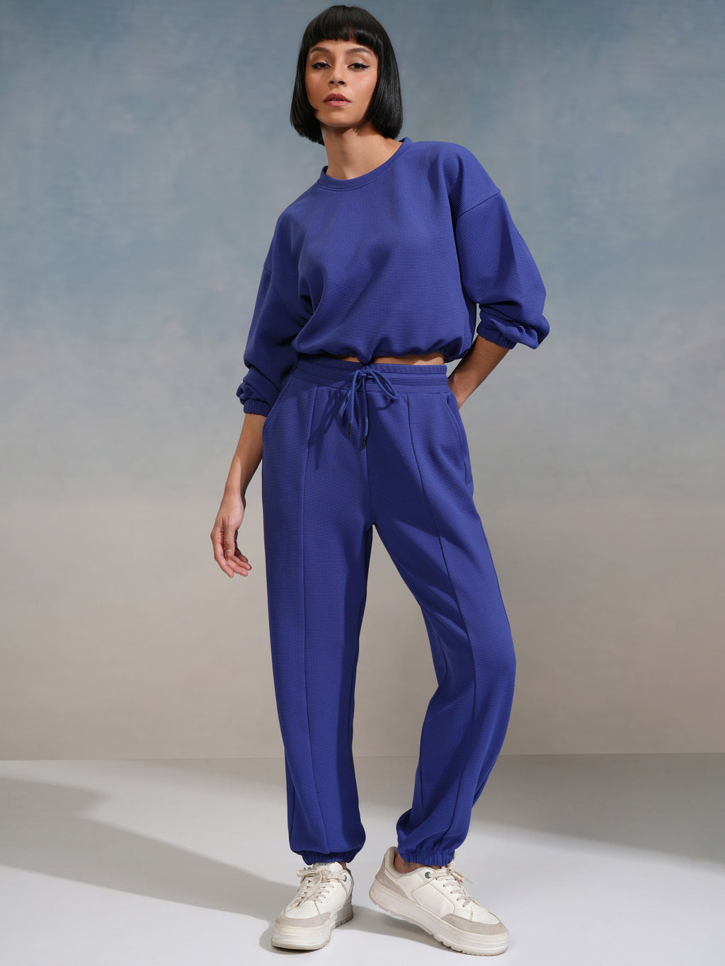 Tokyo Talkies Women Blue Top With Joggers - Blue - Image 1