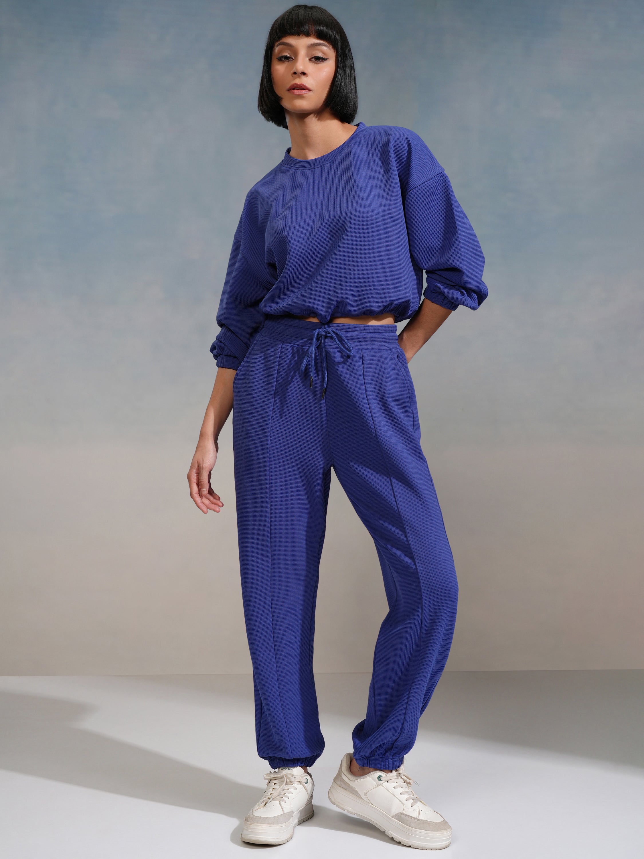 Tokyo Talkies Women Blue Top With Joggers - Blue - Image 1