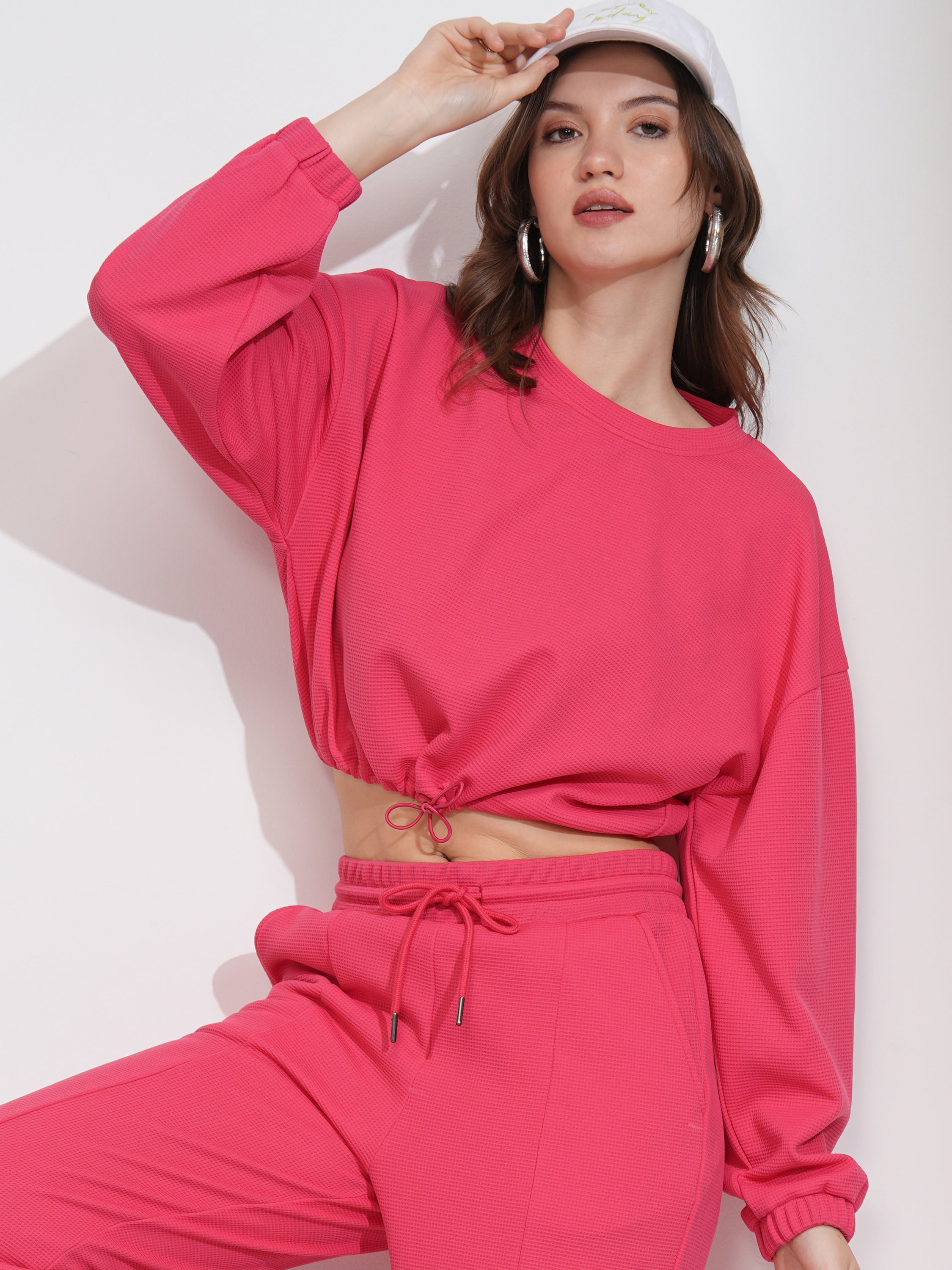 Tokyo Talkies Women Pink Top With Joggers - Pink - Image 1