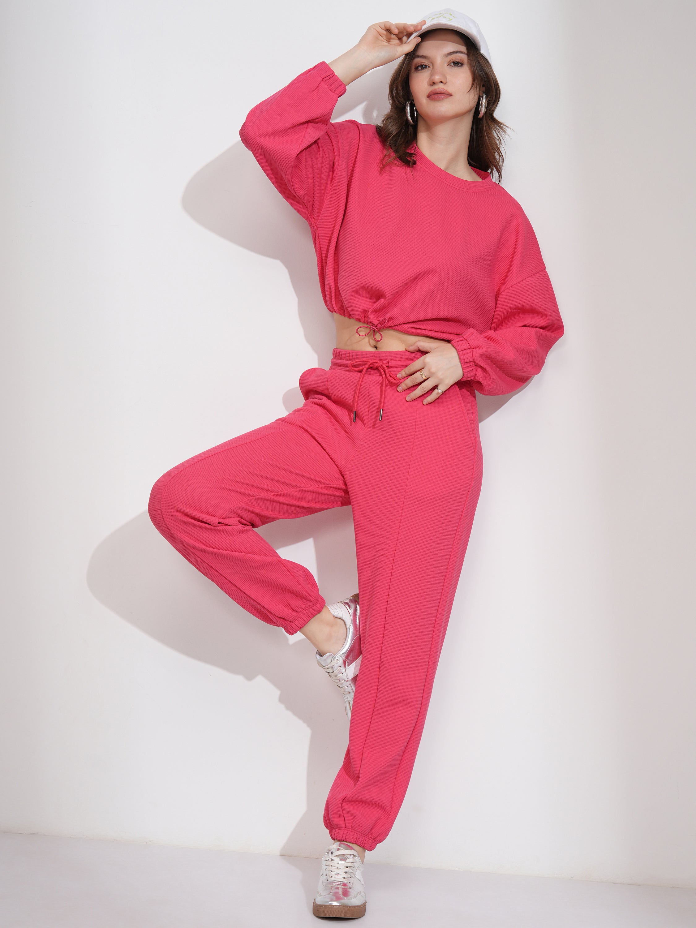 Tokyo Talkies Women Pink Top With Joggers - Pink - Image 2
