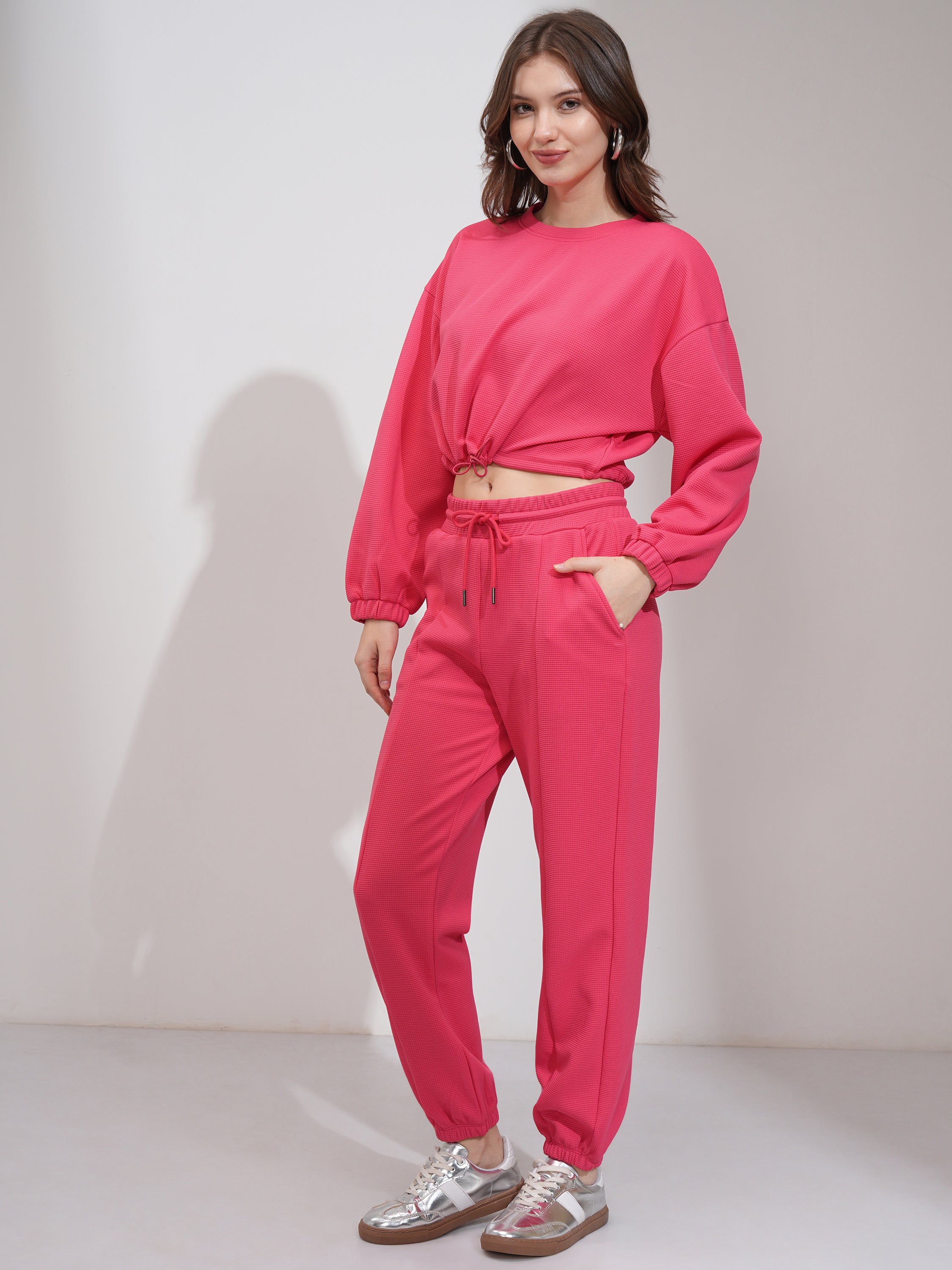 Tokyo Talkies Women Pink Top With Joggers - Pink - Image 4