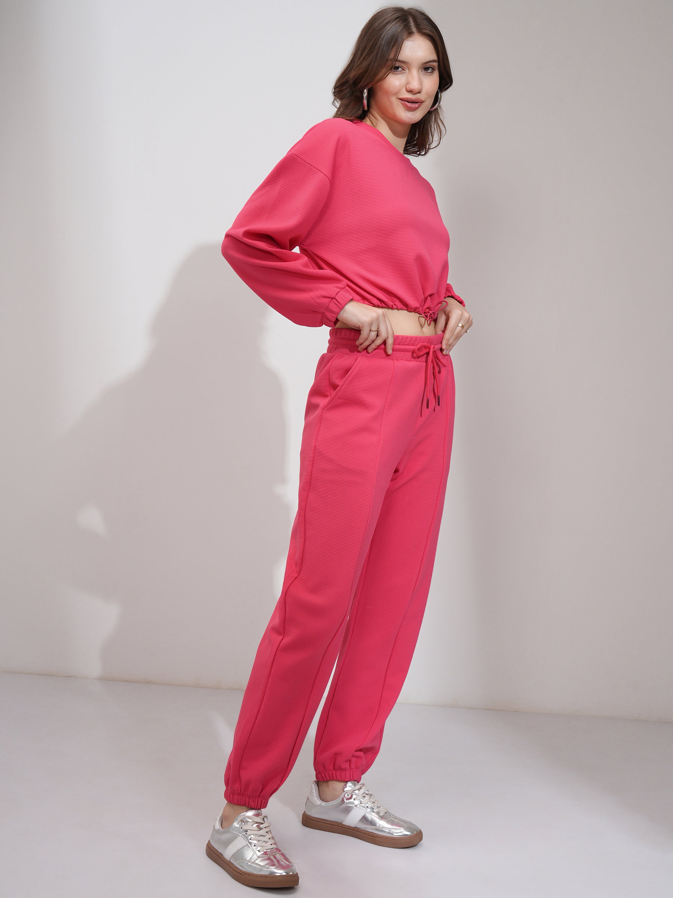 Tokyo Talkies Women Pink Top With Joggers - Pink - Image 6