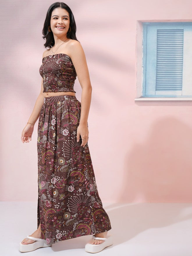 Tokyo Talkies Women Brown Top With Skirt Co-Ords - Brown - Image 2