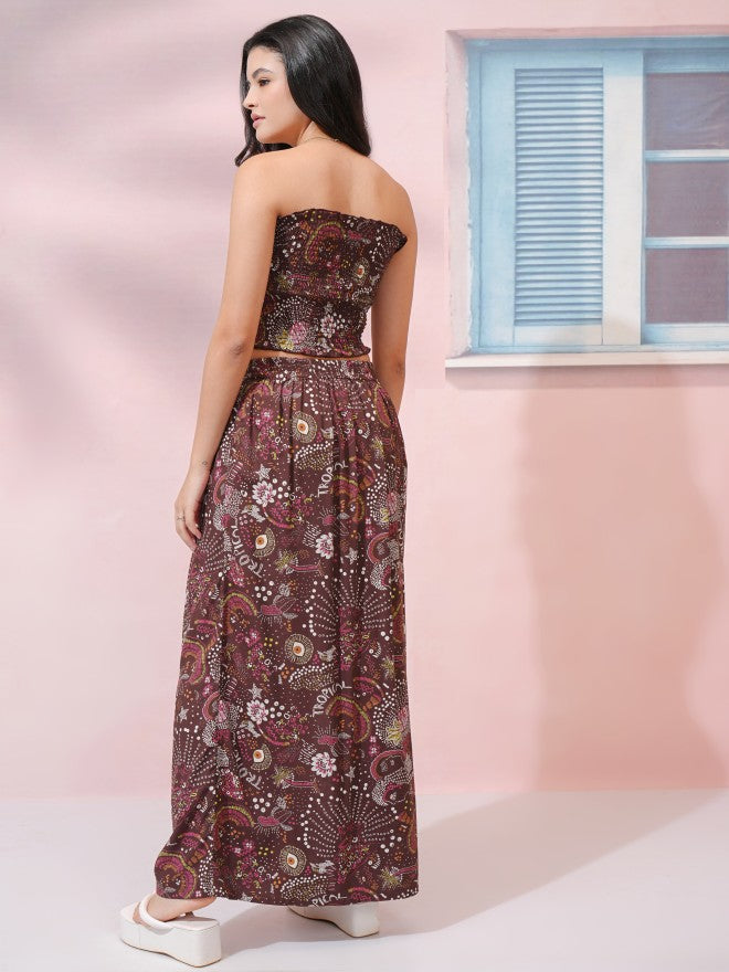 Tokyo Talkies Women Brown Top With Skirt Co-Ords - Brown - Image 3