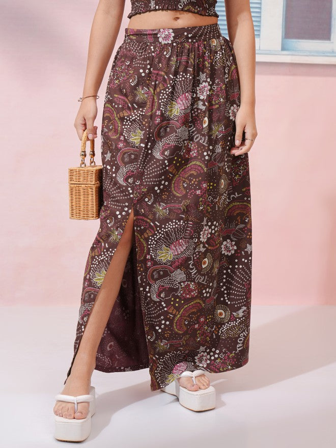 Tokyo Talkies Women Brown Top With Skirt Co-Ords - Brown - Image 7
