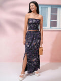 Tokyo Talkies Women Navy Blue Top With Skirt - Navy Blue - Image 1