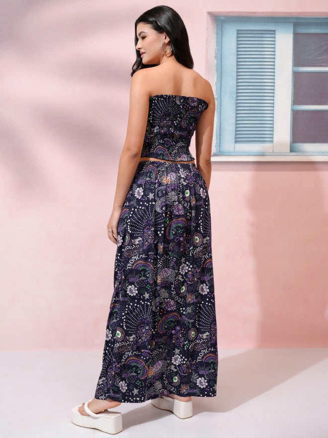 Tokyo Talkies Women Navy Blue Top With Skirt - Navy Blue - Image 2