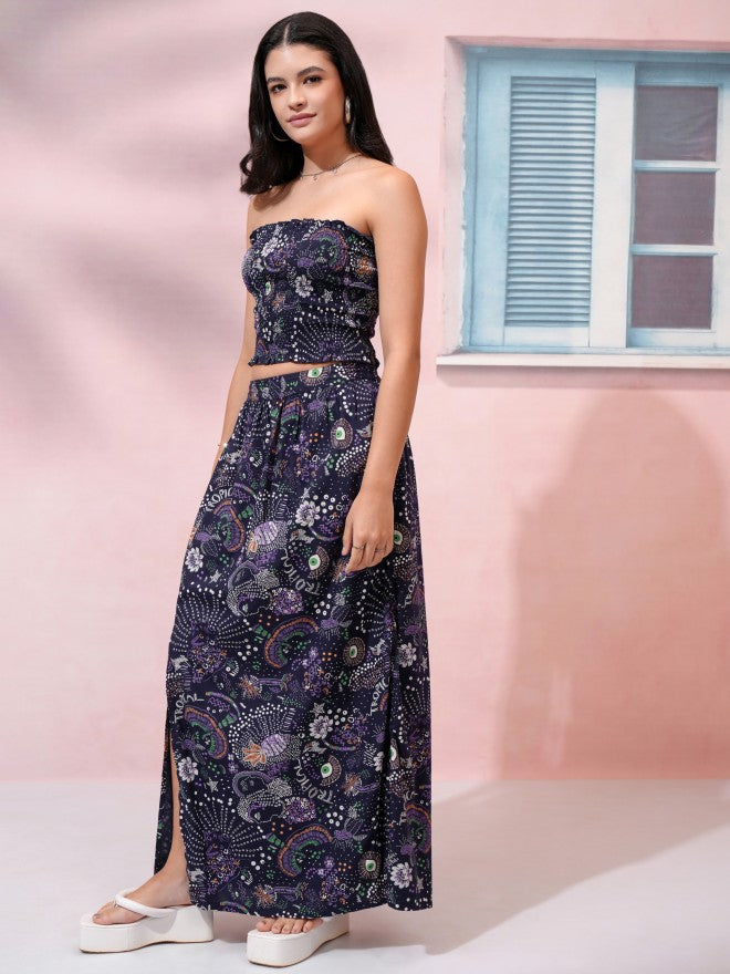 Tokyo Talkies Women Navy Blue Top With Skirt - Navy Blue - Image 3