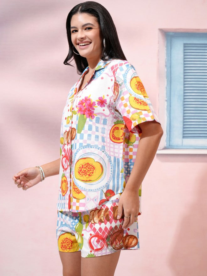 Tokyo Talkies Women White Shirt With Short - White - Image 4