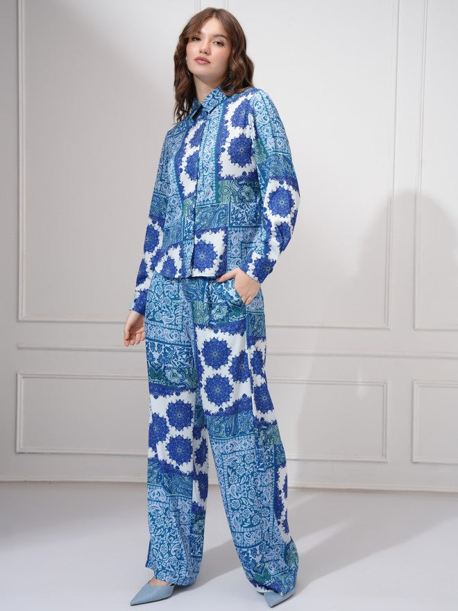 Tokyo Talkies Women Blue Shirt With Trousers Co-Ords - Blue - Image 2