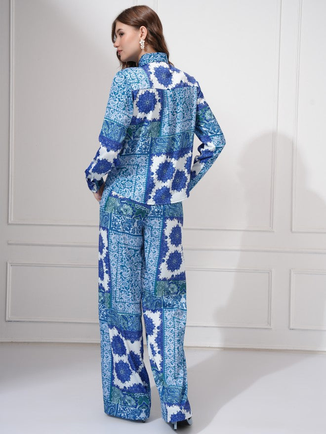 Tokyo Talkies Women Blue Shirt With Trousers Co-Ords - Blue - Image 3