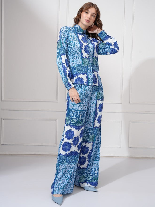 Tokyo Talkies Women Blue Shirt With Trousers Co-Ords - Blue - Image 4